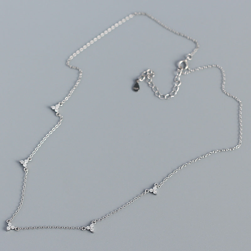Simple CZ Three Leaf Clovers 925 Sterling Silver Necklace