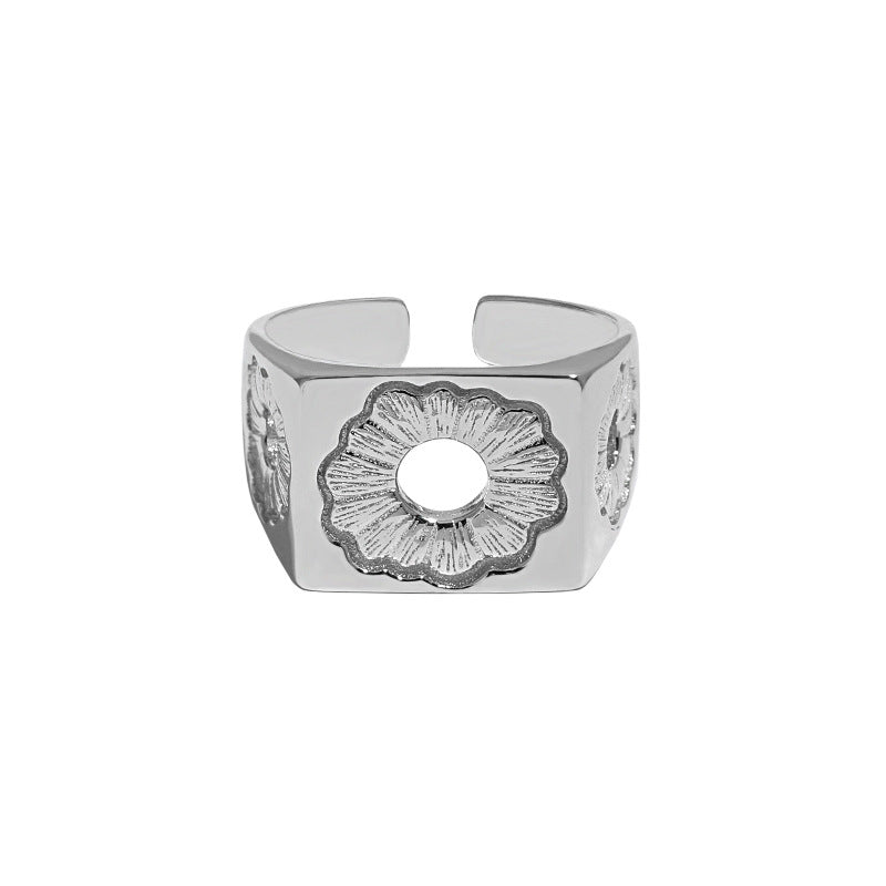 Ekegant Hollow Daisy Flower Geometry 925 Sterling Silver Adjustable Ring