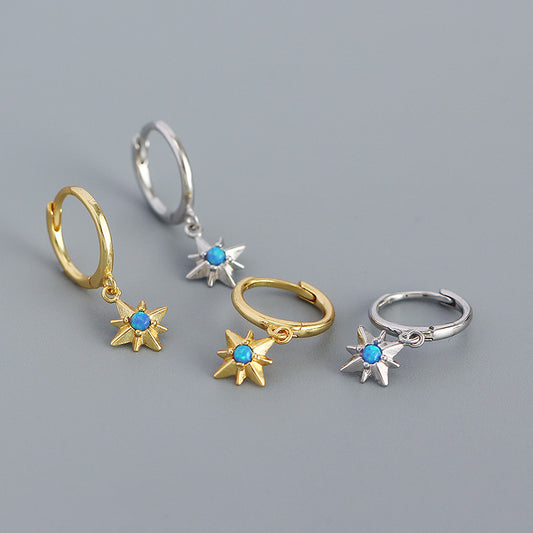 Graduation Created Opal Octagonal Star 925 Sterling Silver Hoop Earrings