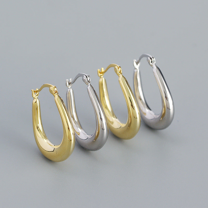 Office U Shape Simple 925 Sterling Silver Hoop Earrings
