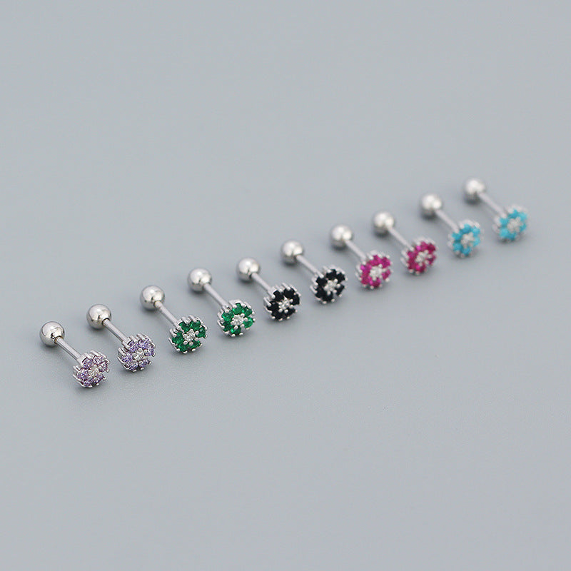Mini Colorful CZ Flowers 925 Sterling Silver Stud Earrings
