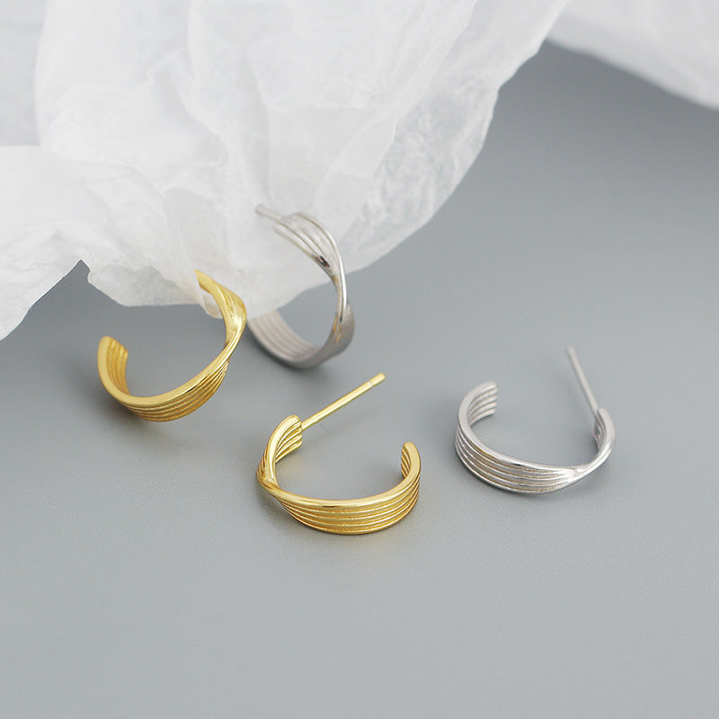 Simple Twisted Letter C Shape 925 Sterling Silver Stud Earrings