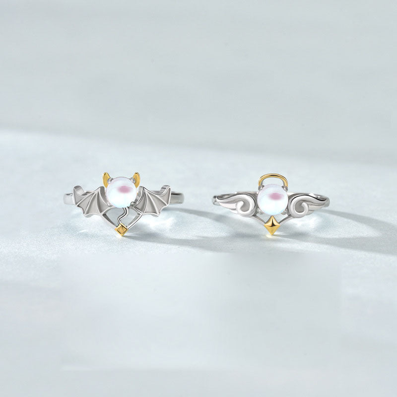 Modern Angels Devils Created Opal 925 Sterling Silver Adjustable Promise Ring