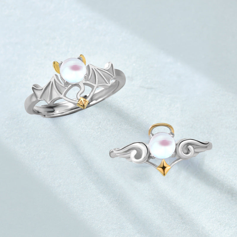 Modern Angels Devils Created Opal 925 Sterling Silver Adjustable Promise Ring