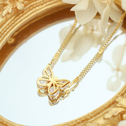 18K Gold Fashionable Hammer Design Butterfly All-Match Necklace