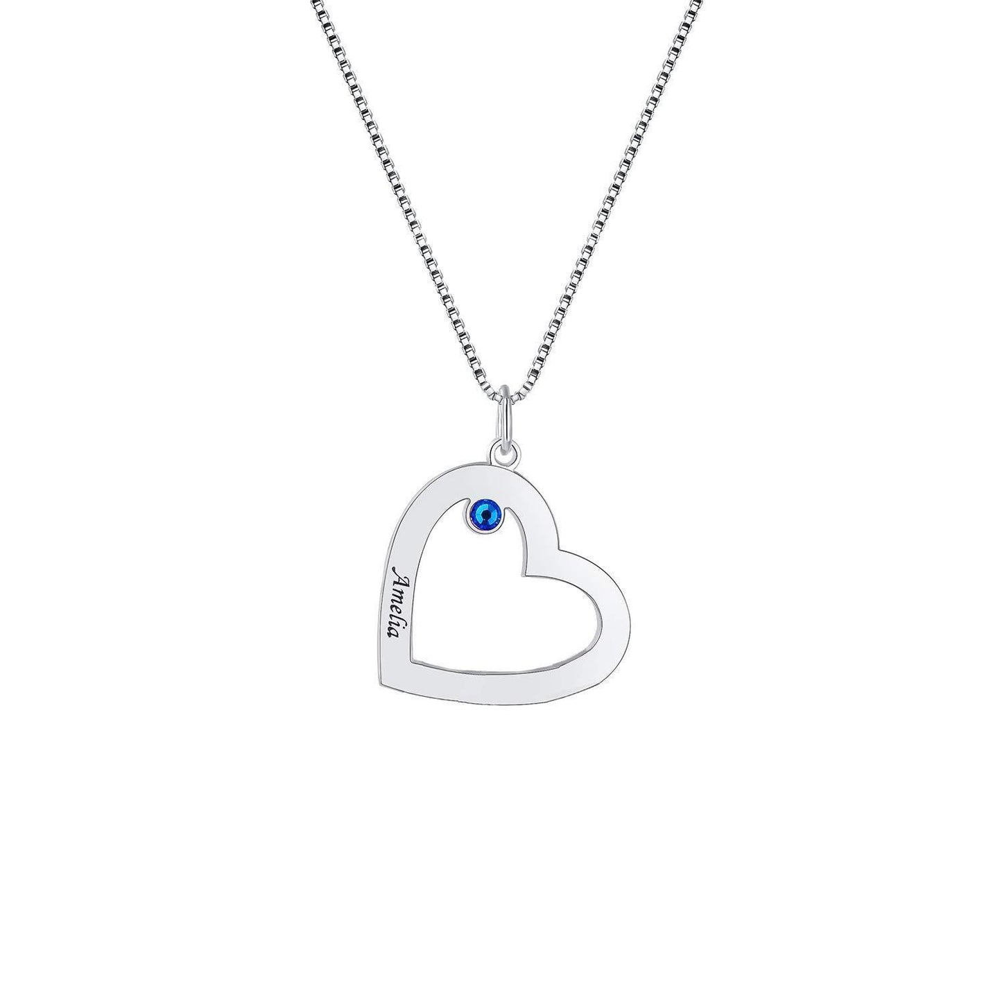 N18.Custom Heart Engraved Name Birthstone Necklace - Elle Royal Jewelry