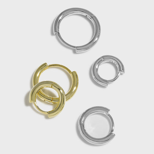Simple Round Circles Geometry 925 Sterling Silver Hoop Earrings