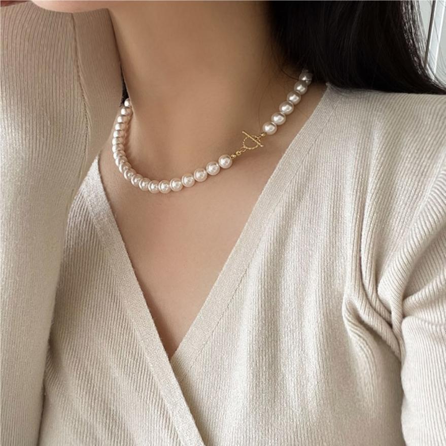 Women Round Natural Pearls OT 925 Sterling Silver Necklace