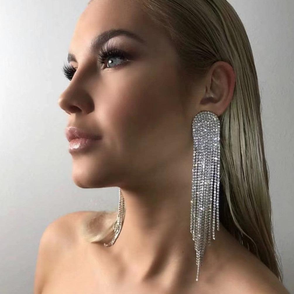 Super Sparkling Diamond Long Earrings - Elle Royal Jewelry