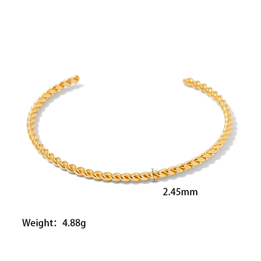 18K Gold Fine Twist Open Bracelet
