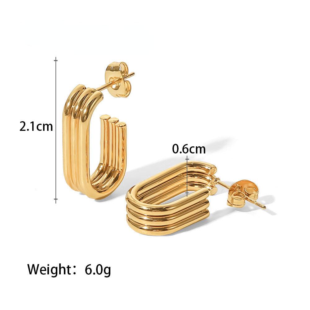 E18.18K gold three-layer ring U-shaped open earrings - Elle Royal Jewelry