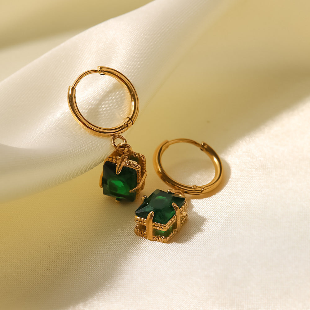 18k Gold Plated Green/White Zircon Fashion Earrings