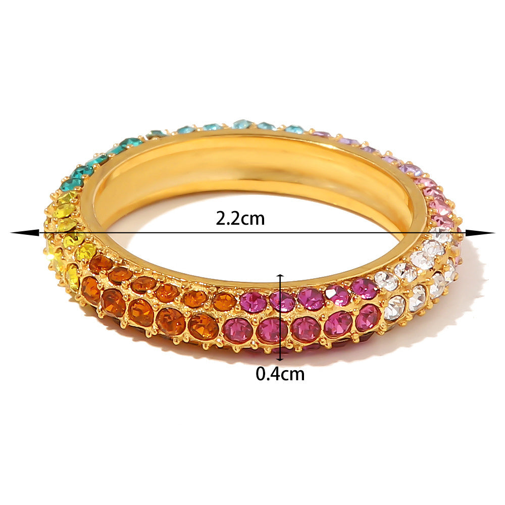 18K Gold Exquisite Fashion Inlaid Color Diamond Versatile Ring