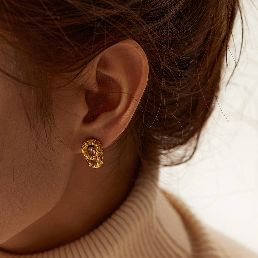 Versatile 18K Gold Ring Inlaid Pave Zircon Earrings