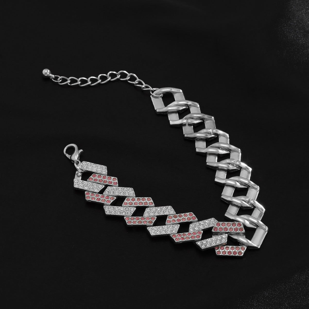 Men Fashion Colorblock Geometric Rhombus Diamond Cuban Chain Bracelet