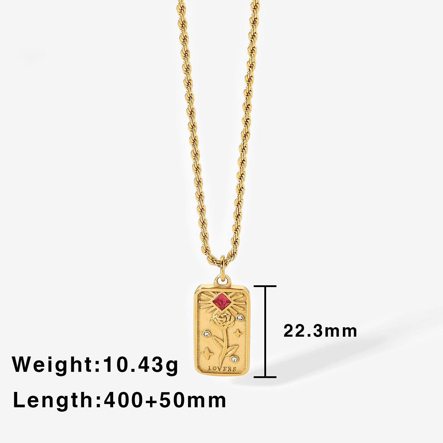 N32.18K Vacuum Plated Gold Zircon Square Sun Star Signet Pendant Necklace - Elle Royal Jewelry