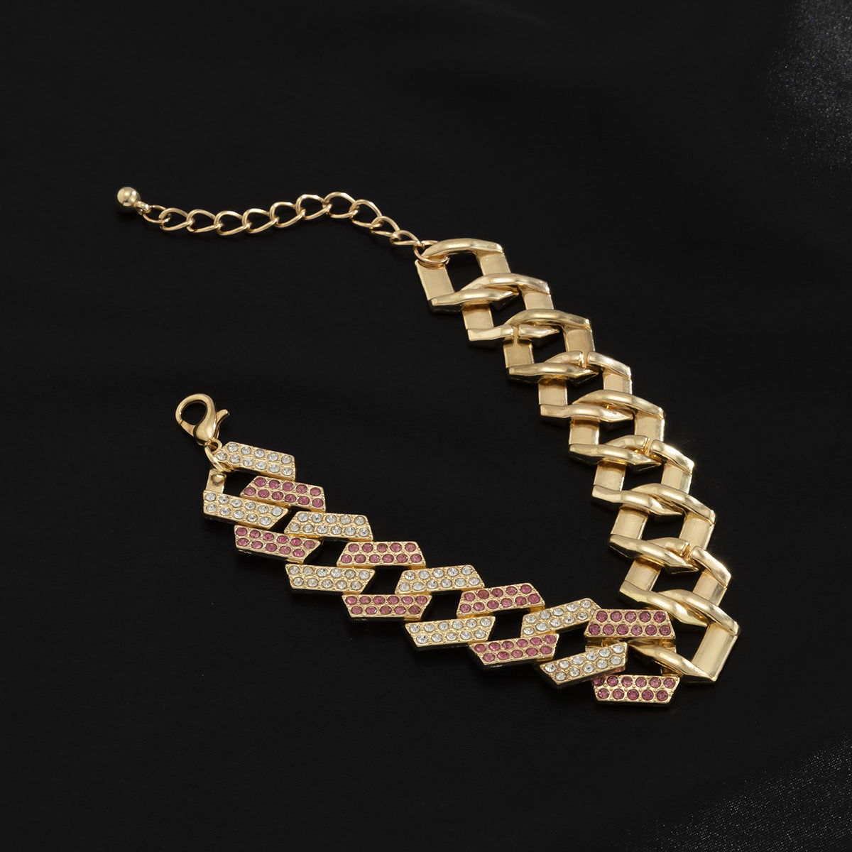 Men Fashion Colorblock Geometric Rhombus Diamond Cuban Chain Bracelet