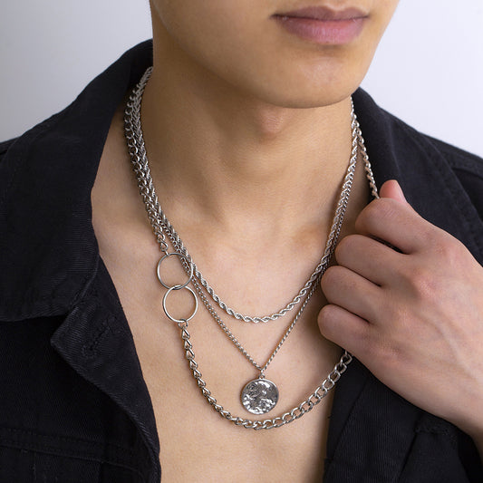 Men Vintage Hip Hop Layered Design Necklace