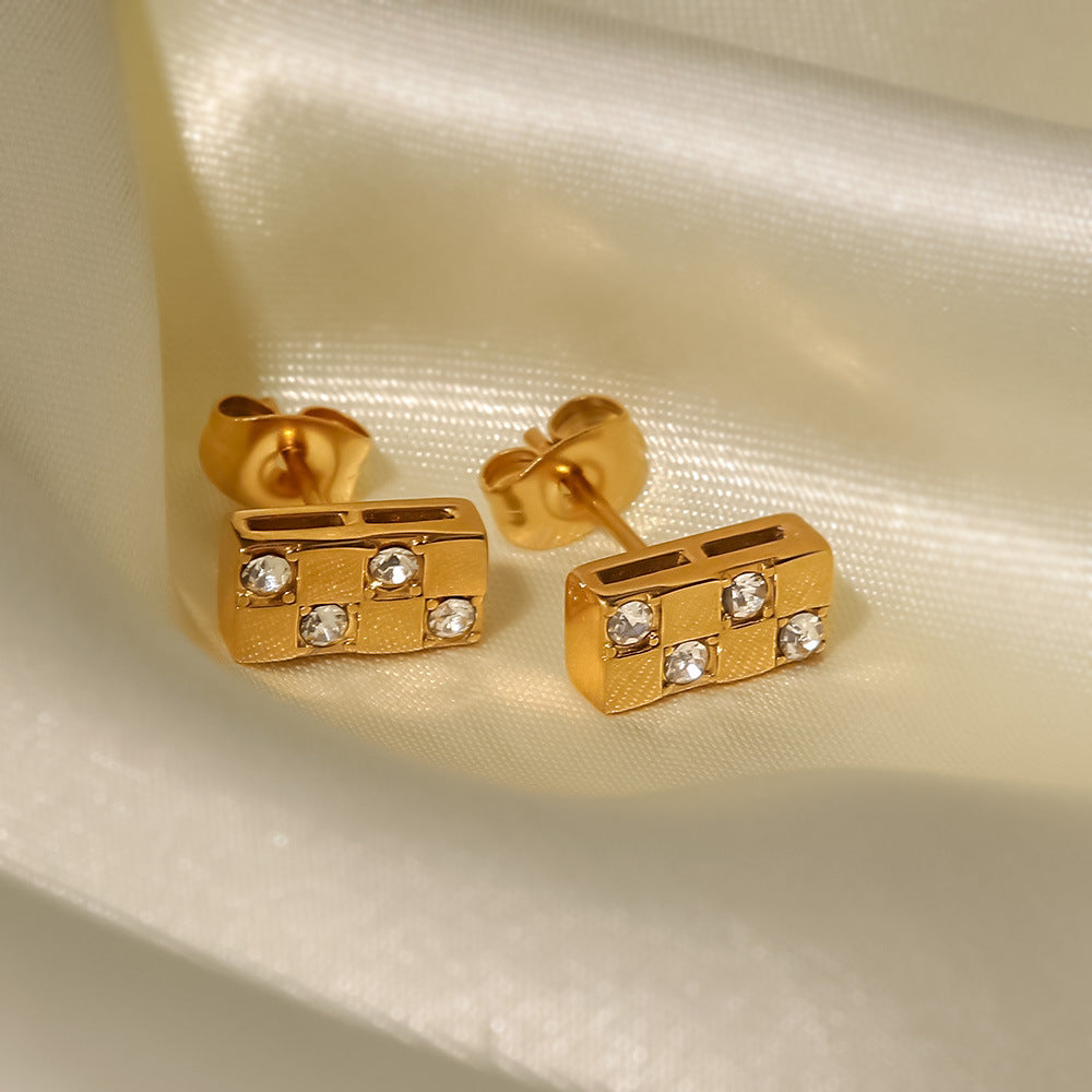 18K Gold Plated Rectangular Diamond Earrings