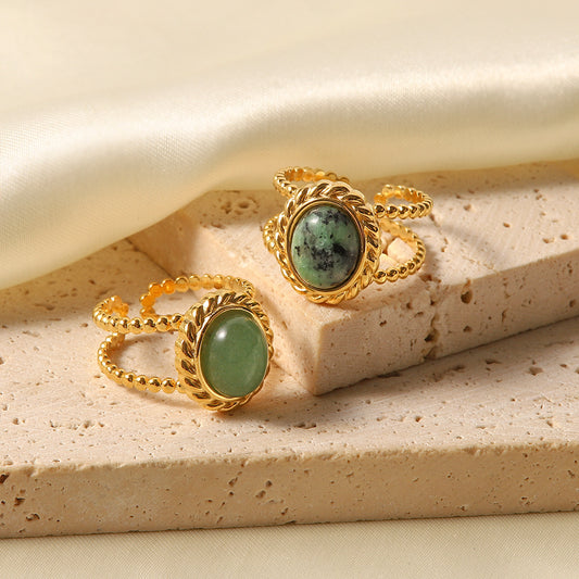 18k Gold Inlaid Green Natural Stone/African Turquoise Ring