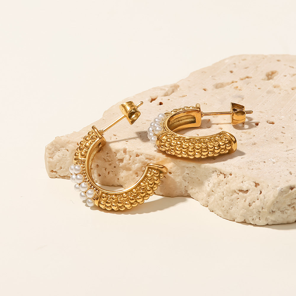 18K Gold Plated Pearl C Shape Earrings
