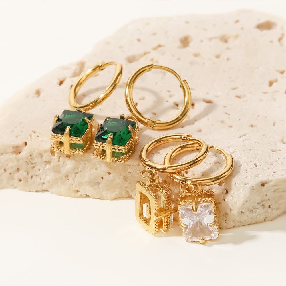 18k Gold Plated Green/White Zircon Fashion Earrings
