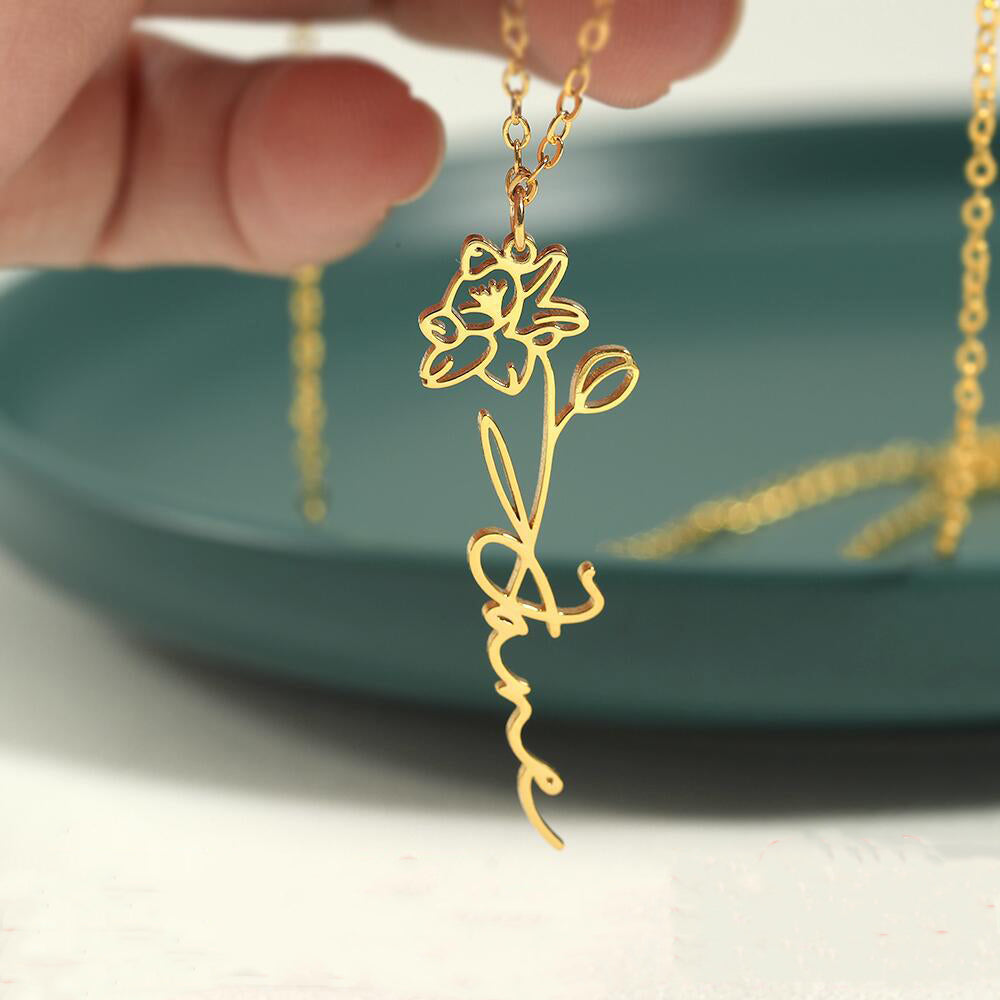 S925 Silver Customizable Birthday Month Flower Pendant Necklace