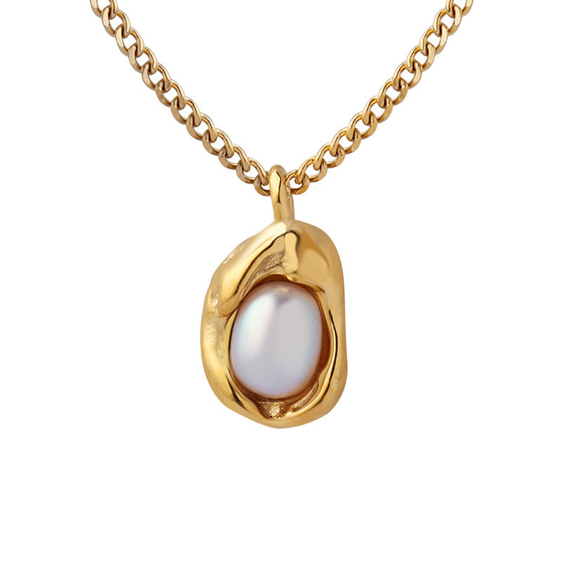 Fashion inlaid pearl all-match pendant necklace
