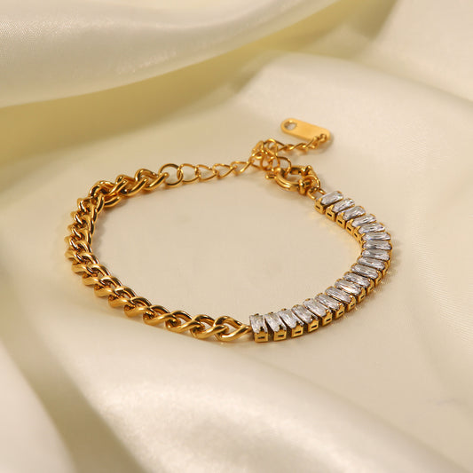 18k Gold Fashion Full Diamond Zircon Stitching Chain Design Jewelry