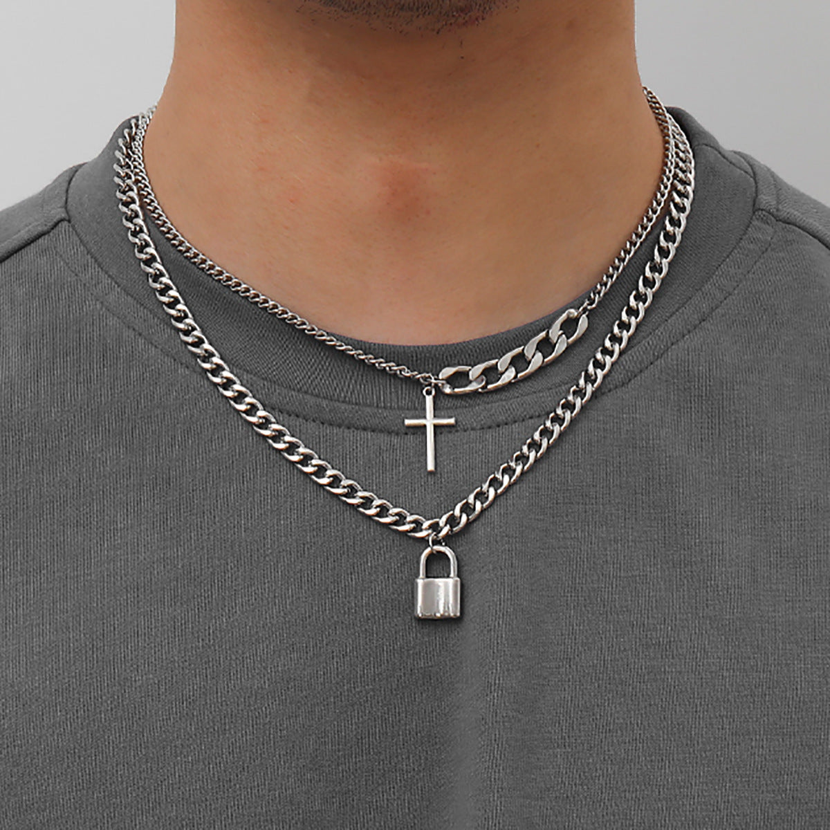 Men Fashion Hip Hop Design Cross Pendant Necklace