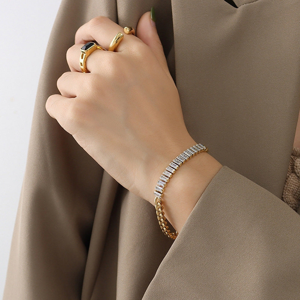 18k Gold Fashion Full Diamond Zircon Stitching Chain Design Jewelry