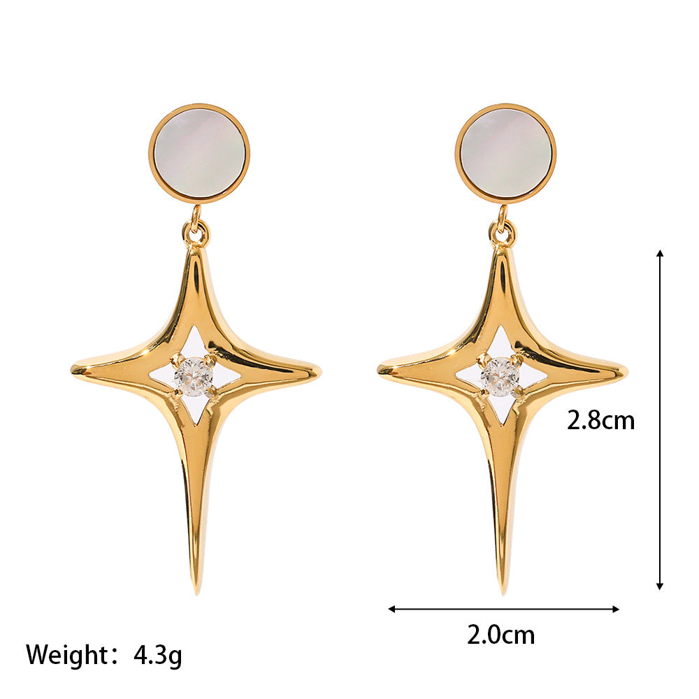 18K Gold Plated Zircon Star Openwork Shell Cross Drop Earrings