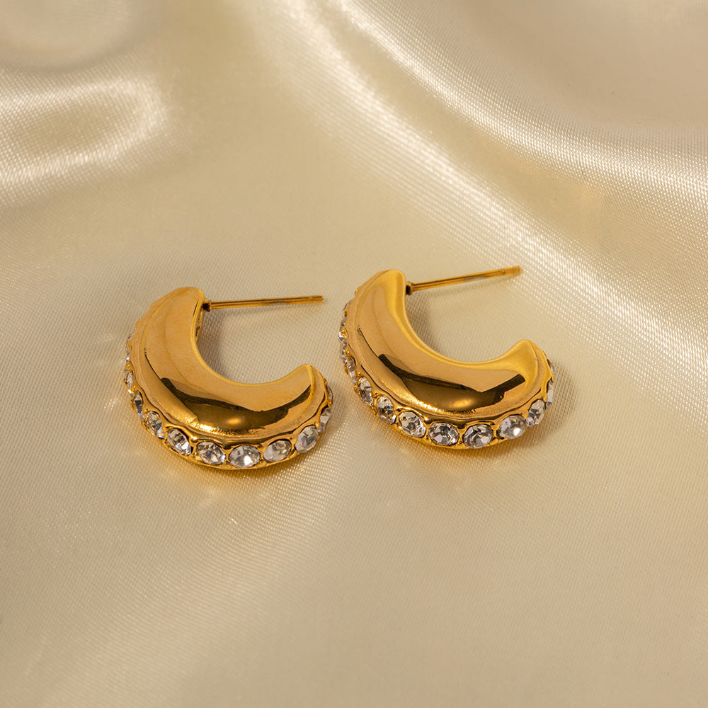 18K Gold Exquisite Fashion Diamond Design Light Luxury Feng Versatile Earrings