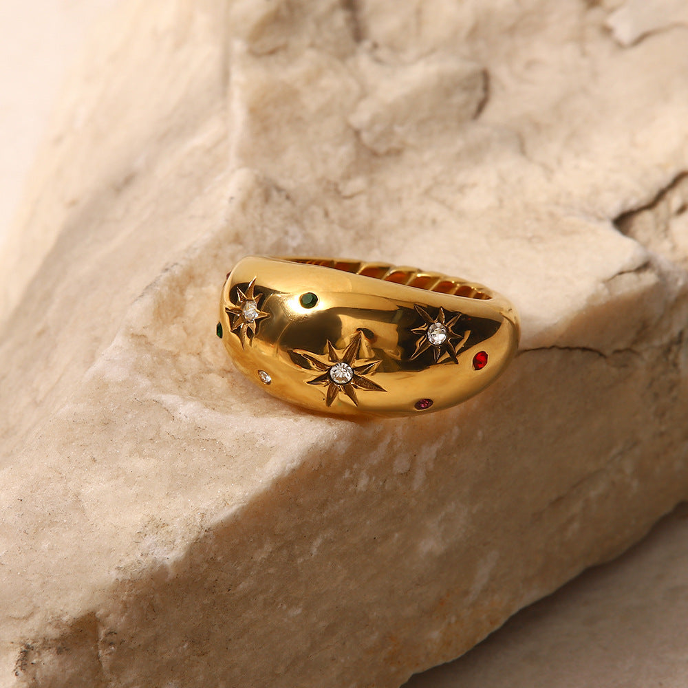 18K Gold Fashion Vintage Hexagram Zircon Design Ring