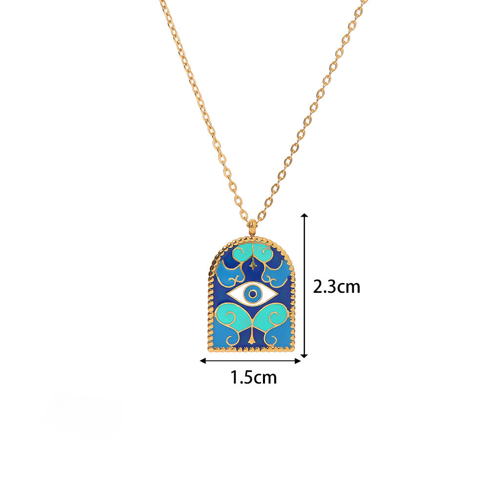 18K Gold Fashion Blue Ancient Roman Arch Eye Design Necklace