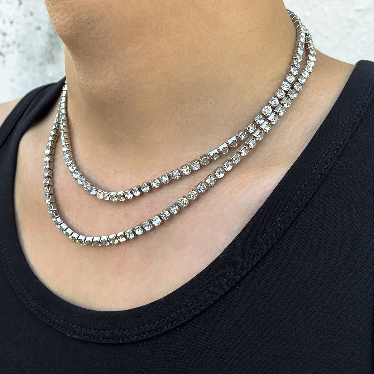 Men Trendy Punk Style Multi-layered Diamond Design Necklace