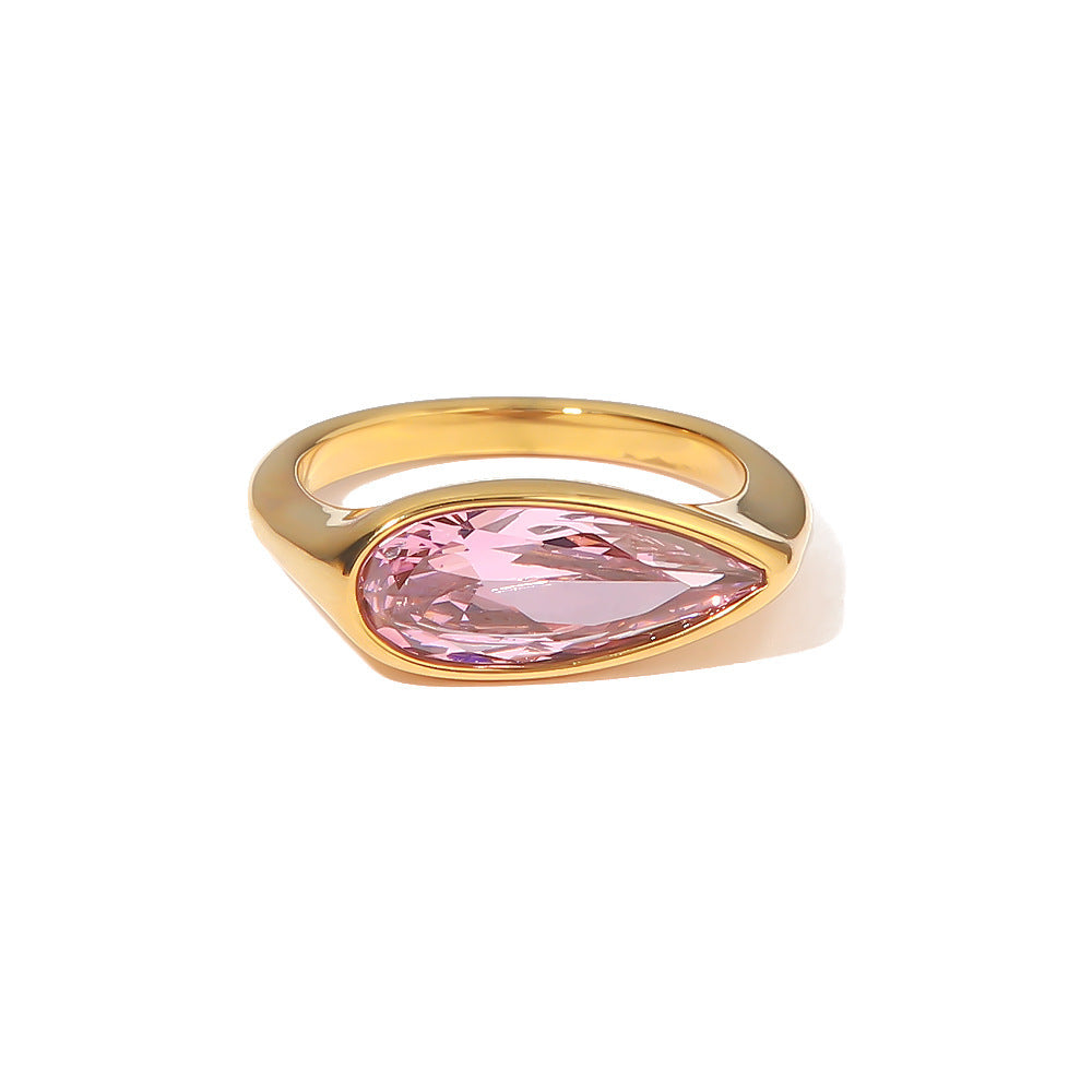 18K Fashion Simple Inlaid Oval Pink Cubic Zirconia Ring