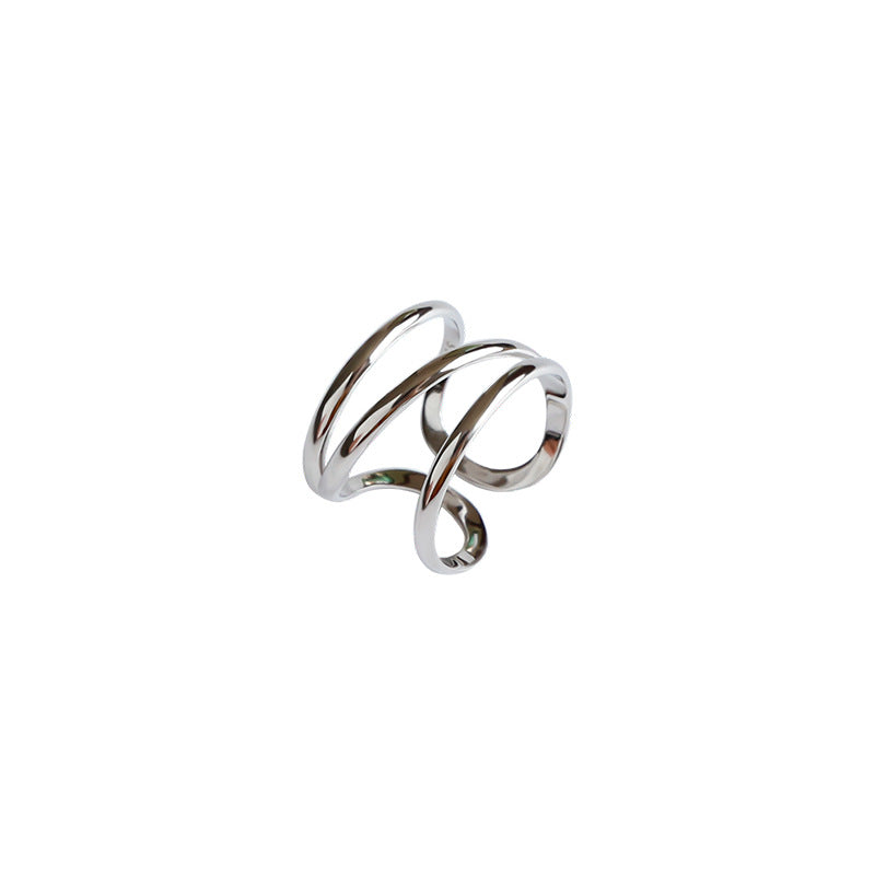 CHIC Three Lines Cross 925 Sterling Silver Adjustable Ring