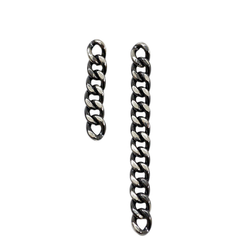 Simple Asymmetric Chain 925 Sterling Silver Dangling Earrings