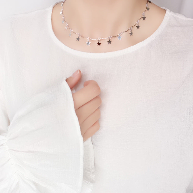 Simple Mini Star Solid 925 Sterling Silver Clavicle Necklace Women
