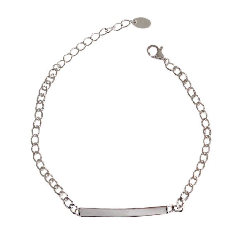Simple Geometric Horizontal Line Solid 925 Sterling Silver Adjustable Chain Bracelet
