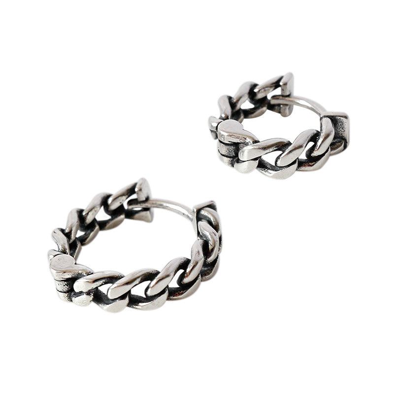 Hollow Chain 925 Sterling Silver Huggie Hoop Earrings