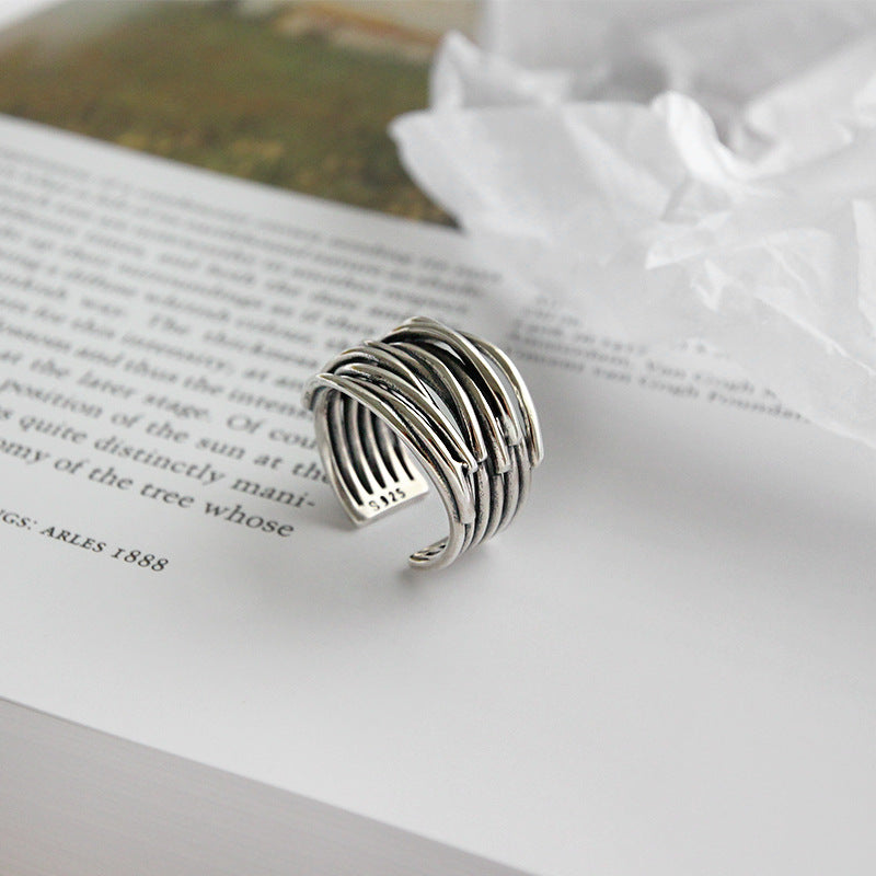 Multi Lines Twining 925 Sterling Silver Adjustable Ring