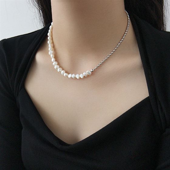 Elegant Irregular Natural Pearls 925 Sterling Silver Choker Necklace