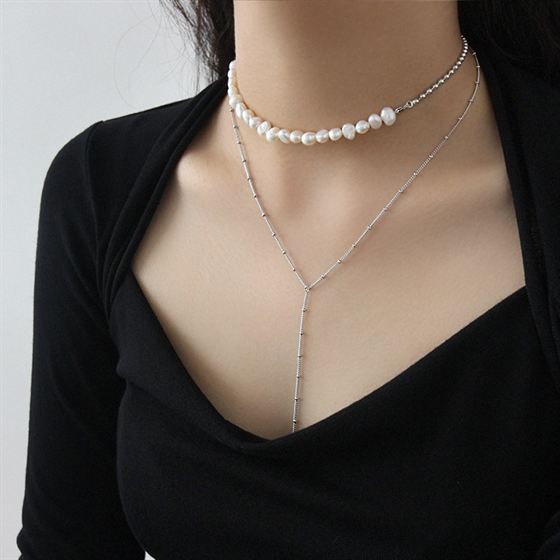 Elegant Irregular Natural Pearls 925 Sterling Silver Choker Necklace