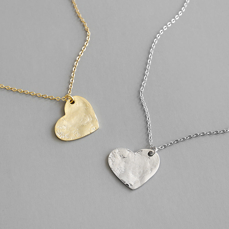 Irregular Surface Heart 925 Sterling Silver Necklace