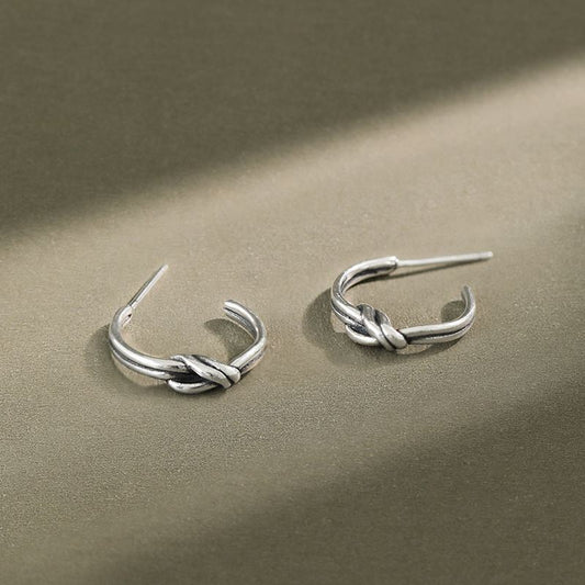 Vintage Knot Circle 925 Sterling Silver Stud Earrings