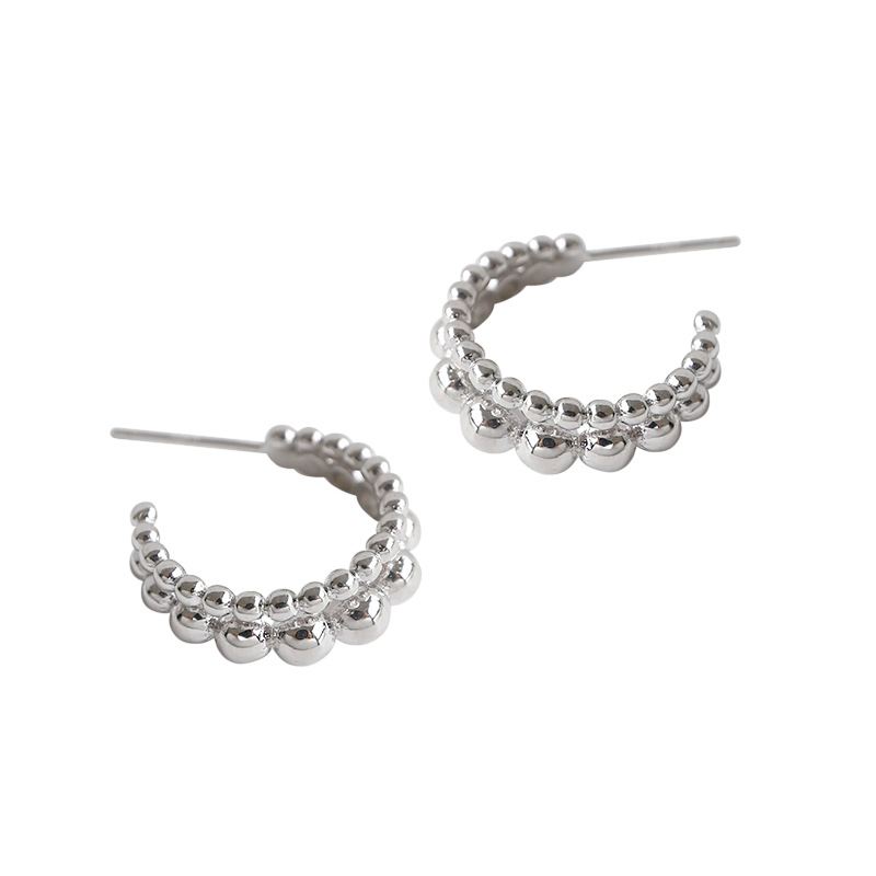 Holiday Beads Circle 925 Sterling Silver Hoop Earrings