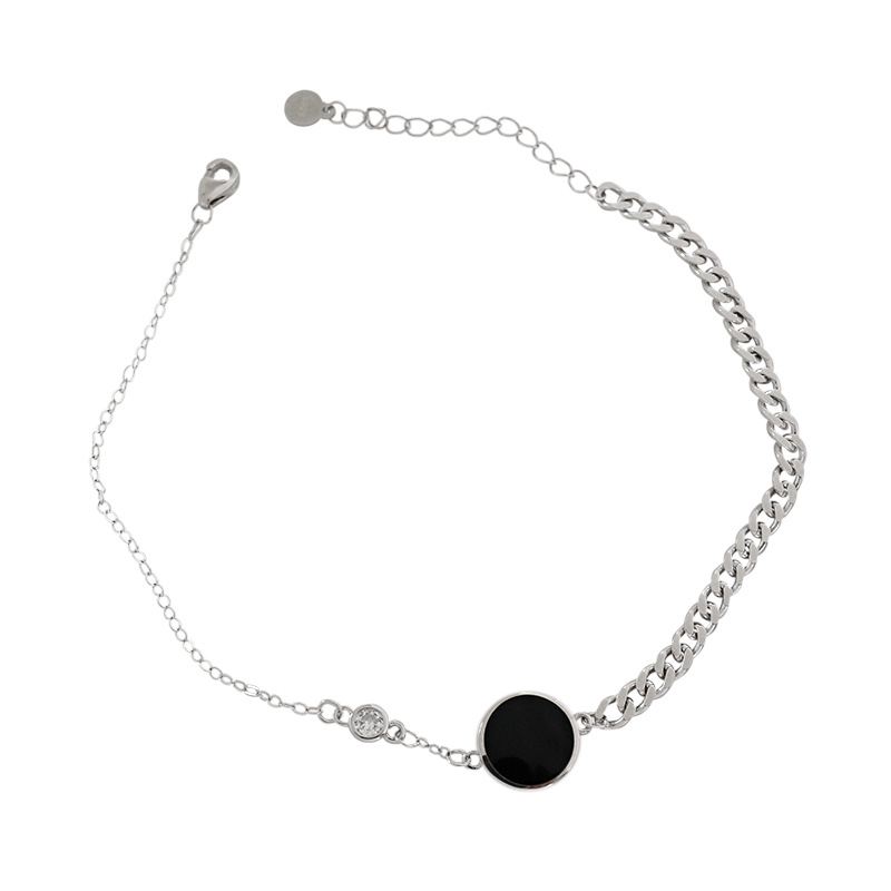 Black Round Chain CZ 925 Sterling Silver Anklet