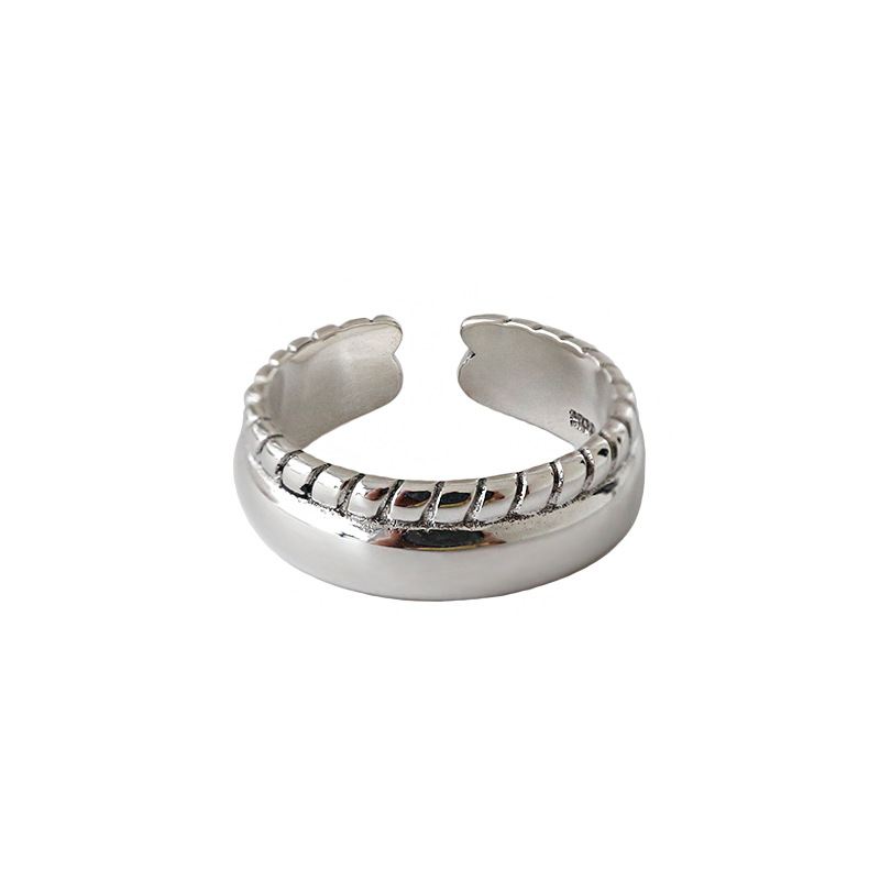 Simple Twisted 925 Sterling Silver Wide Adjustable Ring